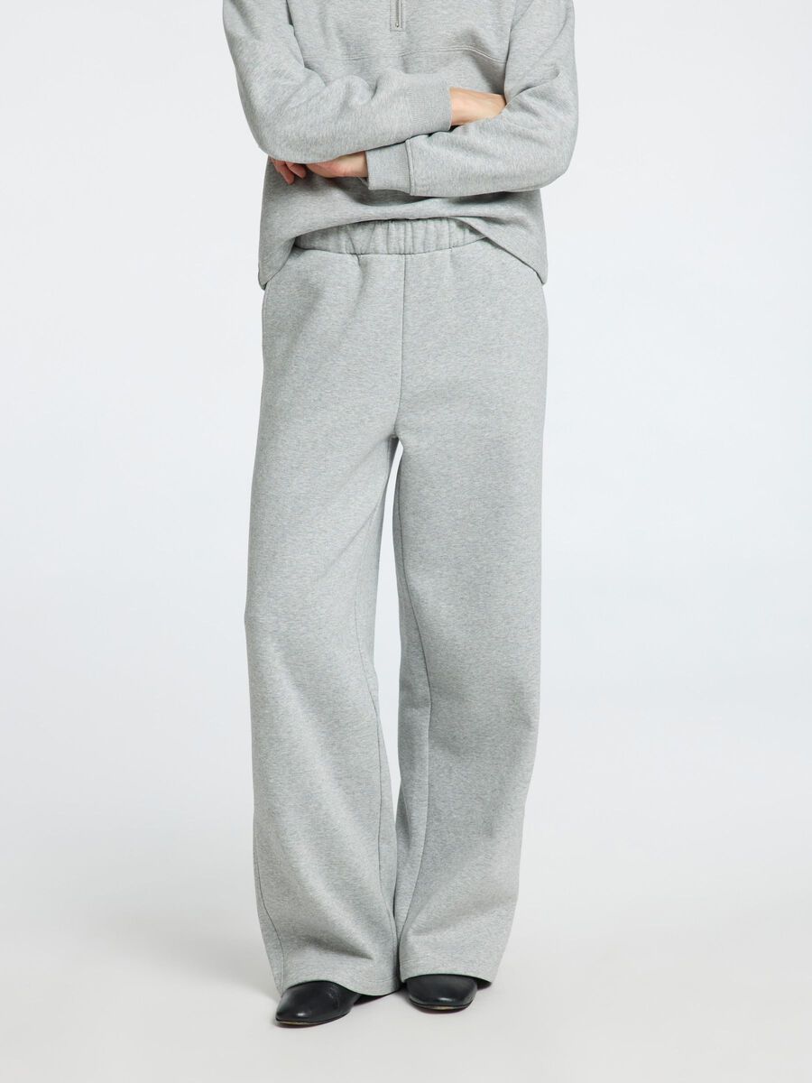 Selected JAMBE LARGE JOGGING EN MOLLETON, Light Grey Melange, highres - 16095793_LightGreyMelange_003.jpg