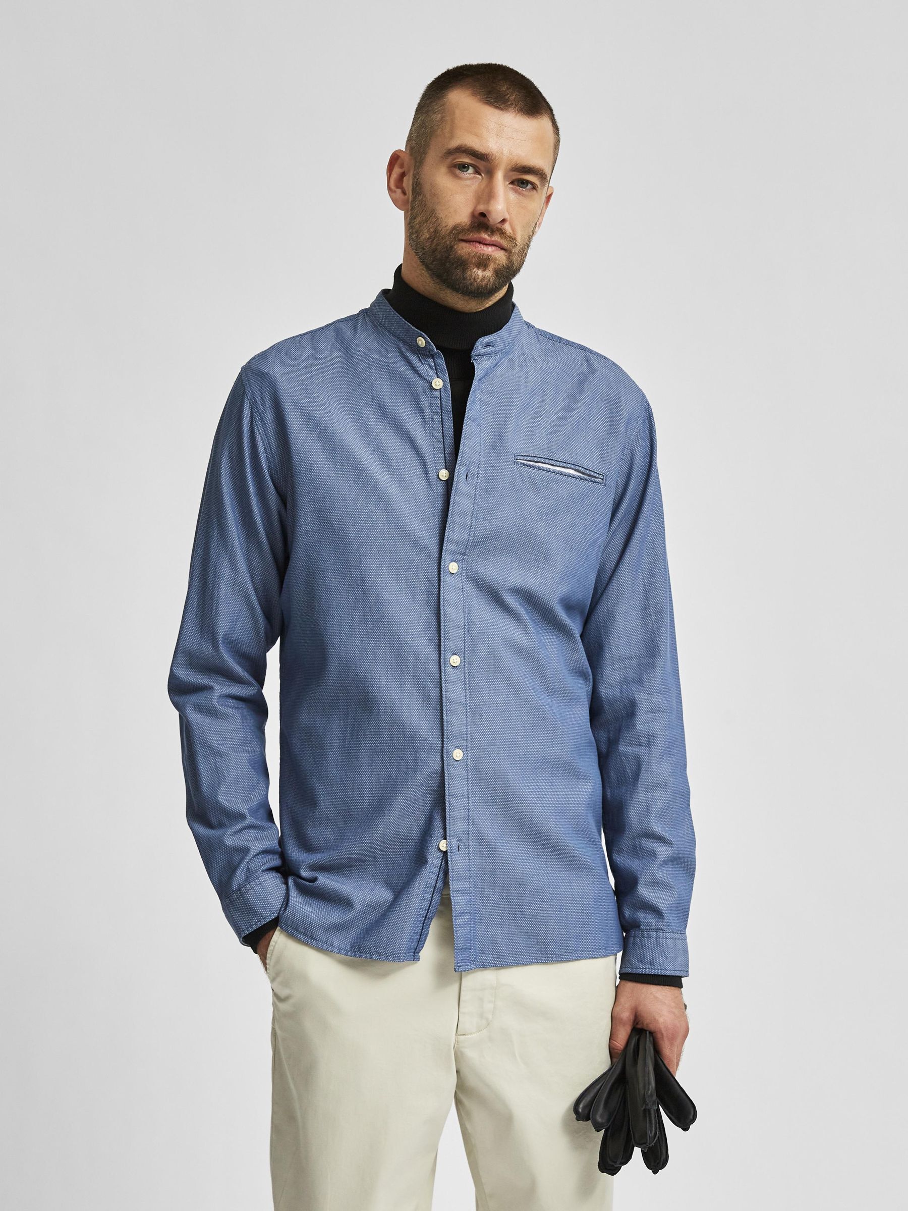 COUPE AJUSTEE COL MANDARIN CHEMISE Bleu SELECTED HOMME