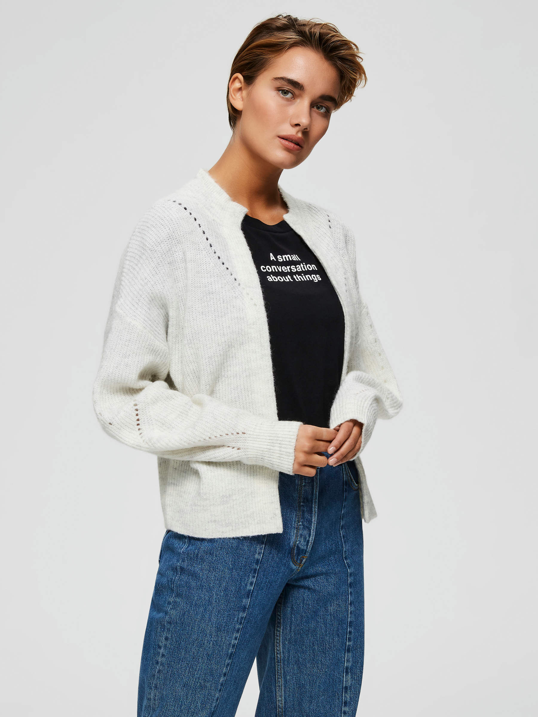 BALLOON SLEEVE KNITTED CARDIGAN White SELECTED FEMME