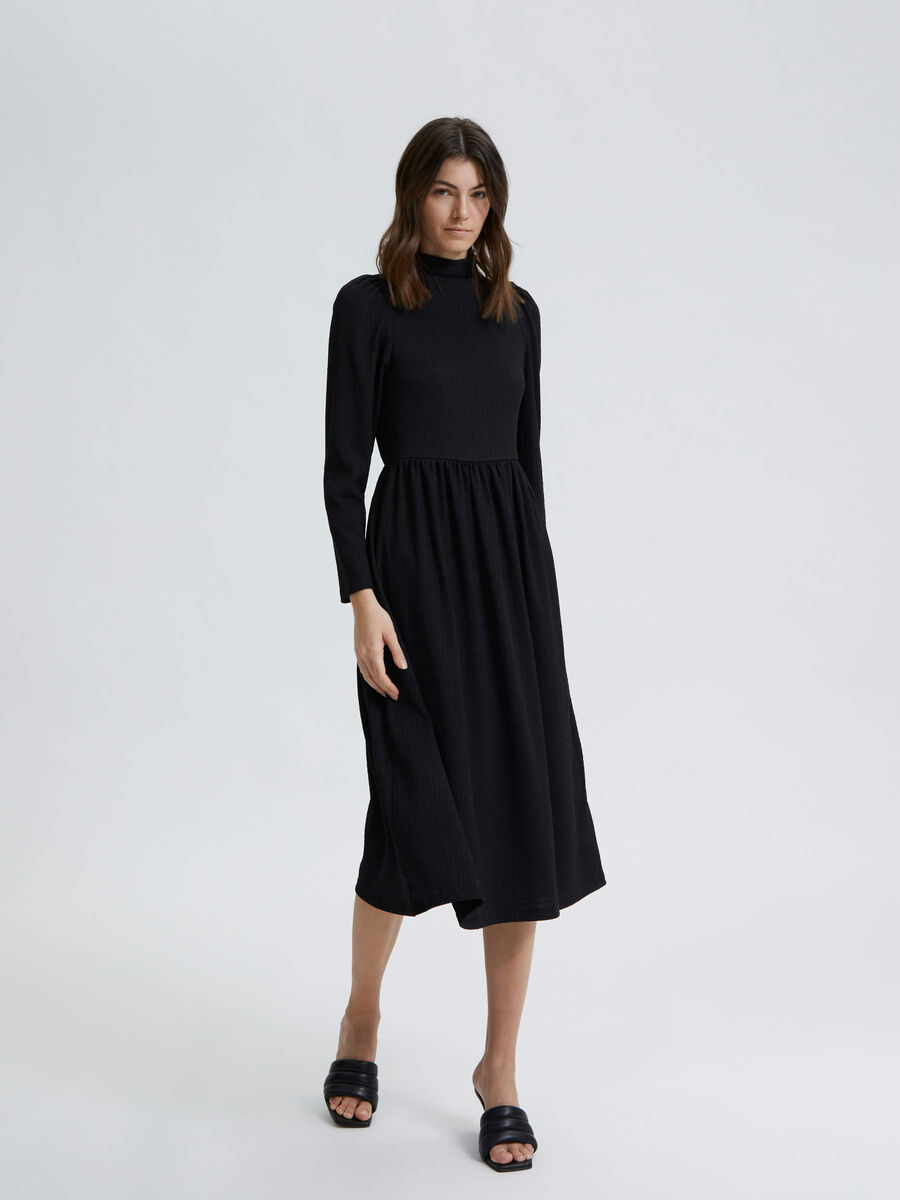 Selected PIQUÉ ROBE MI-LONGUE, Black, highres - 16082655_Black_005.jpg