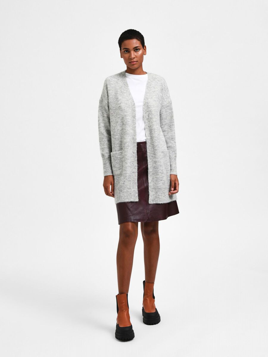 Selected LONGUE CARDIGAN EN MAILLE, Light Grey Melange, highres - 16085216_LightGreyMelange_005.jpg