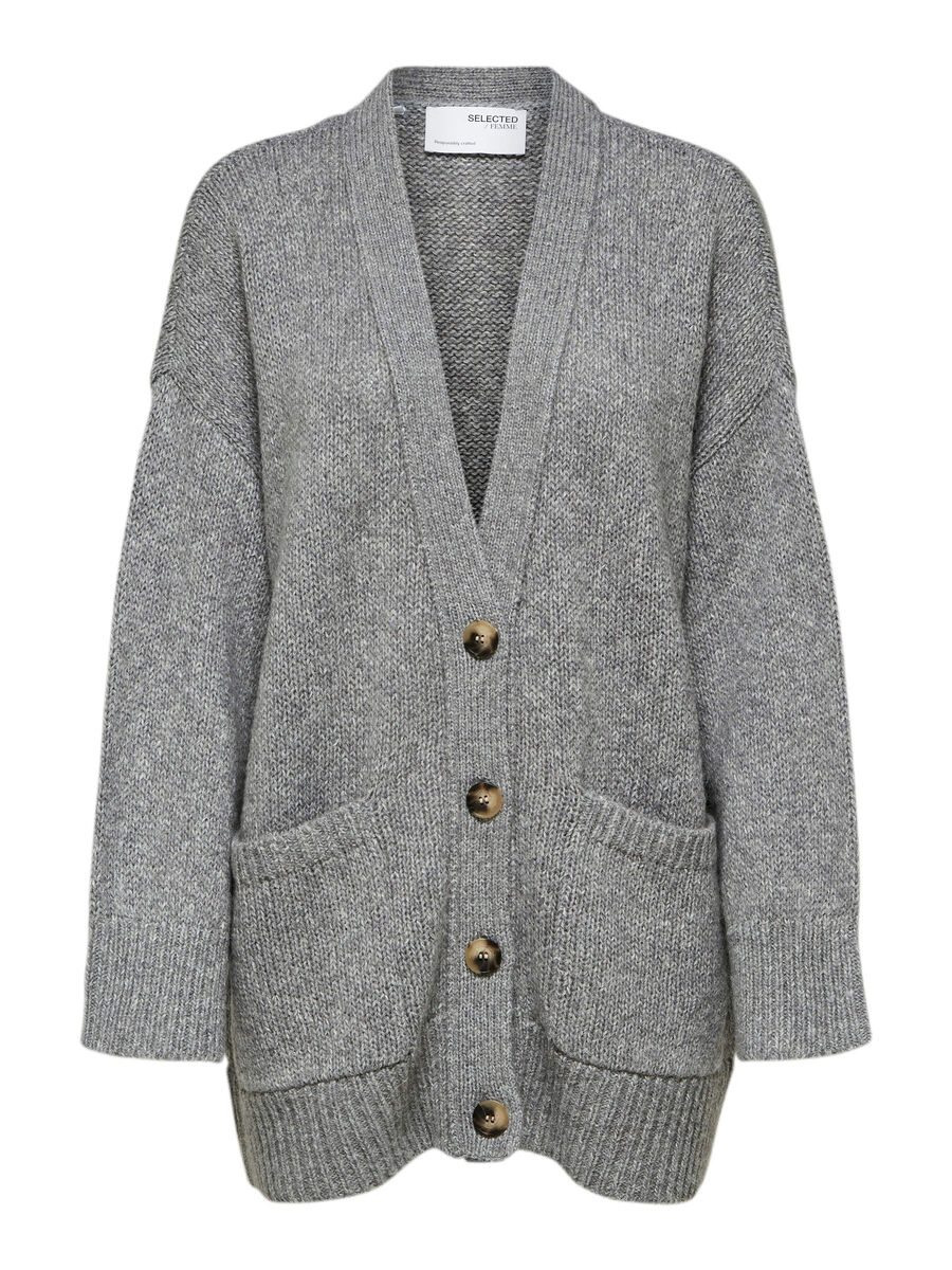 Selected PETITE STRIKKET CARDIGAN, Light Grey Melange, highres - 16083008_LightGreyMelange_001.jpg