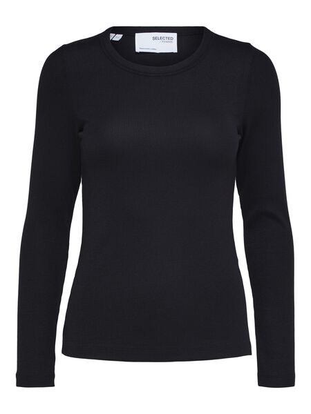 Selected LONG-SLEEVED T-SHIRT, Black, highres - 16090484_Black_001.jpg