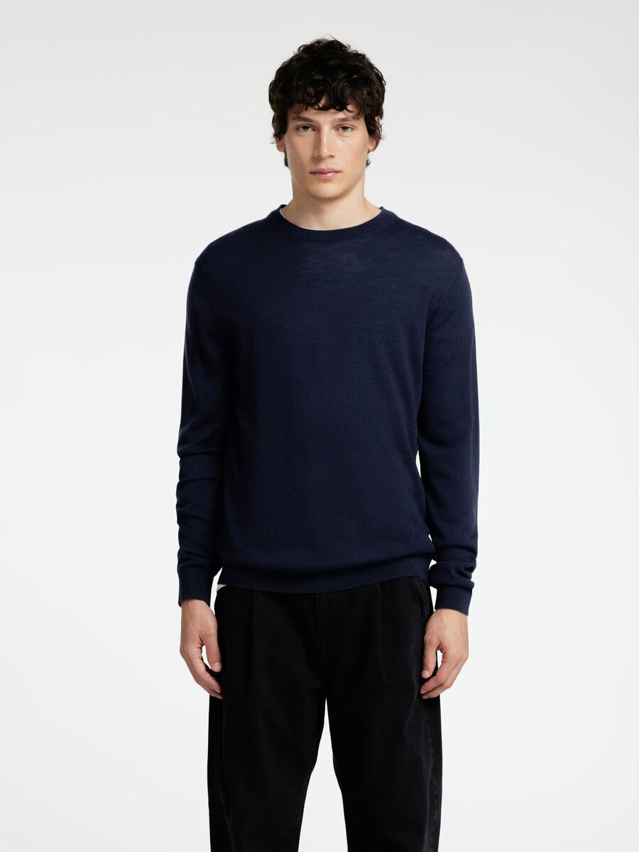 Selected 100% MERINOWOLL PULLOVER MIT RUNDHALSAUSSCHNITT, Navy Blazer, highres - 16094647_NavyBlazer_003.jpg