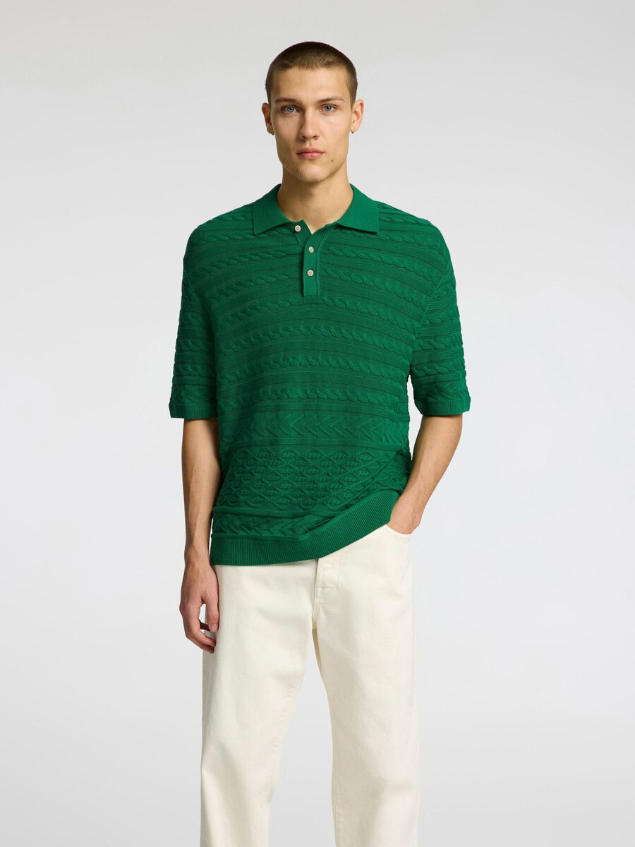 Selected SHORT SLEEVED KNITTED POLO SHIRT, Verdant Green, highres - 16098864_VerdantGreen_003.jpg