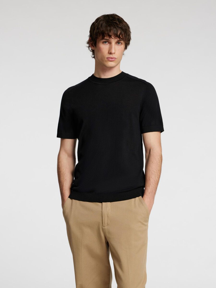 Selected 100% MERINO WOOL T-SHIRT, Black, highres - 16096370_Black_003.jpg