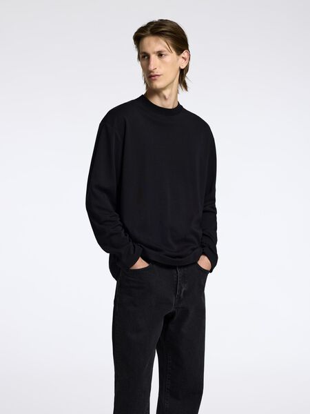 Selected 100% COTTON LONG SLEEVED TOP, Black, highres - 16097837_Black_003.jpg