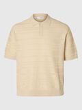 Selected GESTRUCTUREERDE GEBREIDE POLO, Oatmeal, highres - 16097574_Oatmeal_001.jpg