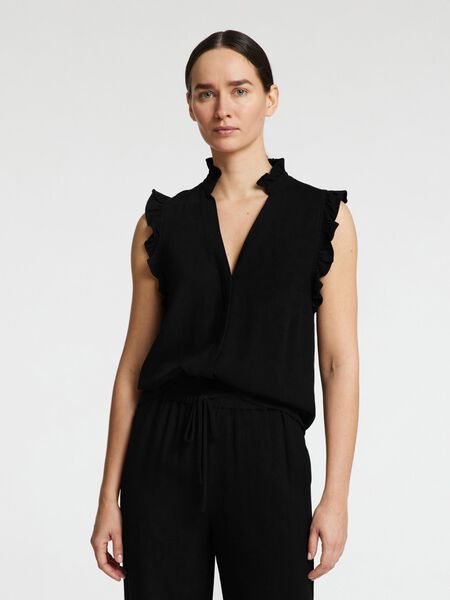 Selected ERMELØS TOPP MED RYSJEDETALJ, Black, highres - 16096447_Black_003.jpg
