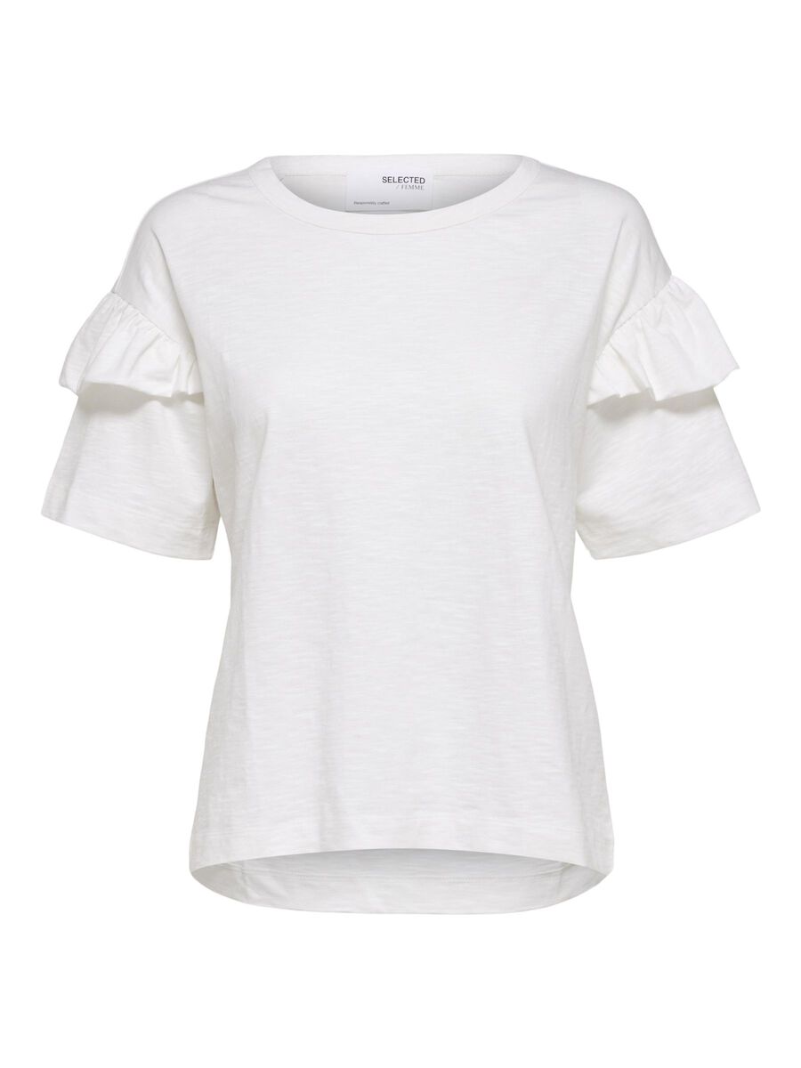 Organic cotton ruffle t-shirt, Selected