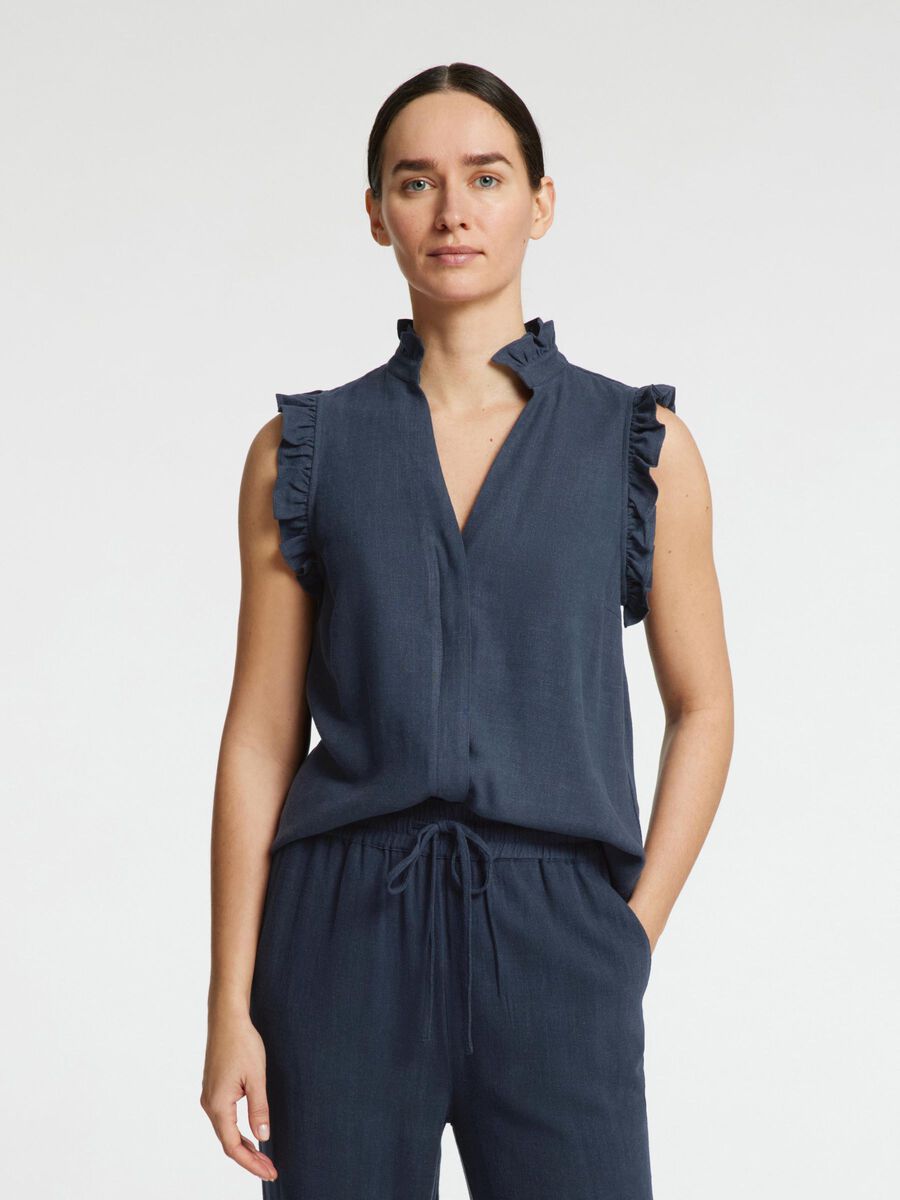 Selected SLEEVELESS RUFFLE DETAIL TOP, Dark Sapphire, highres - 16096447_DarkSapphire_003.jpg