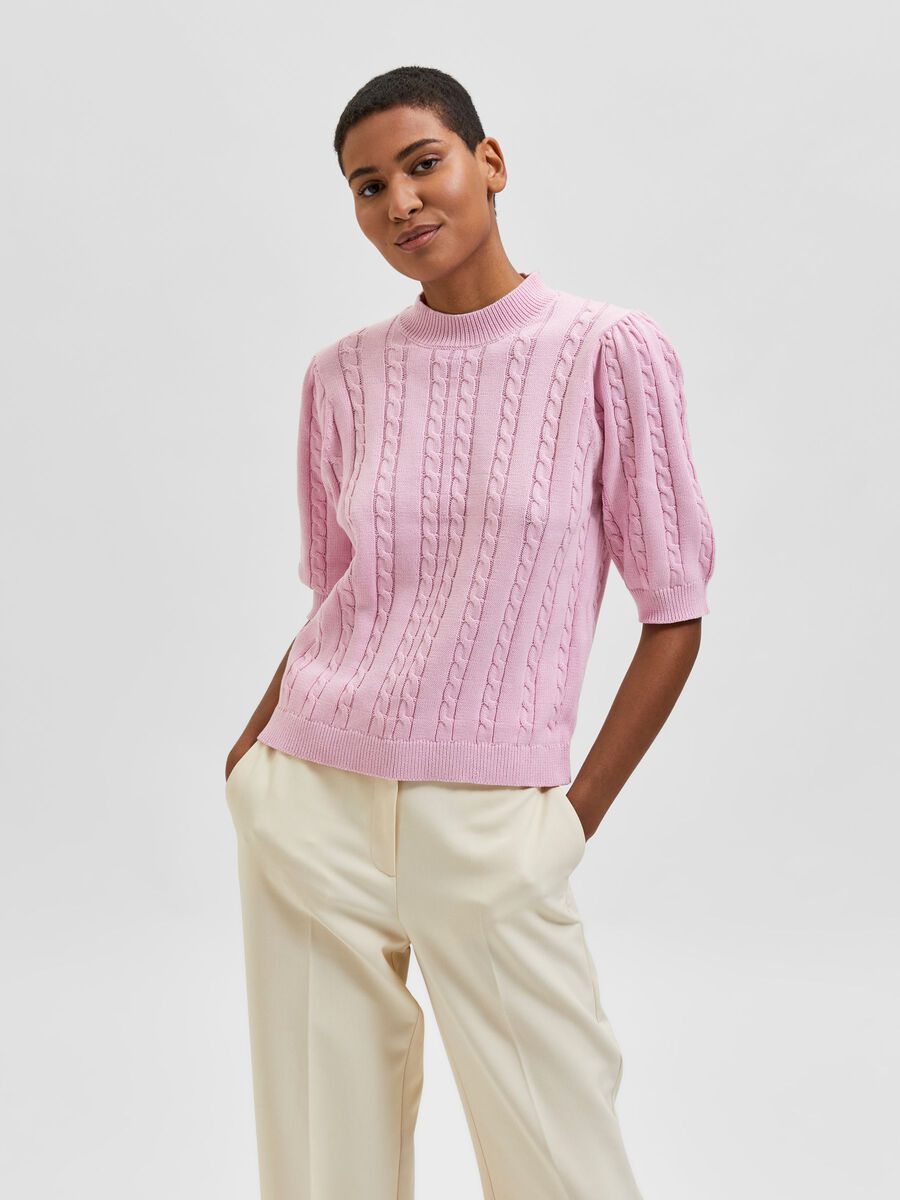 Selected CABLE KNIT PULLOVER, Lilac Sachet, highres - 16083795_LilacSachet_003.jpg