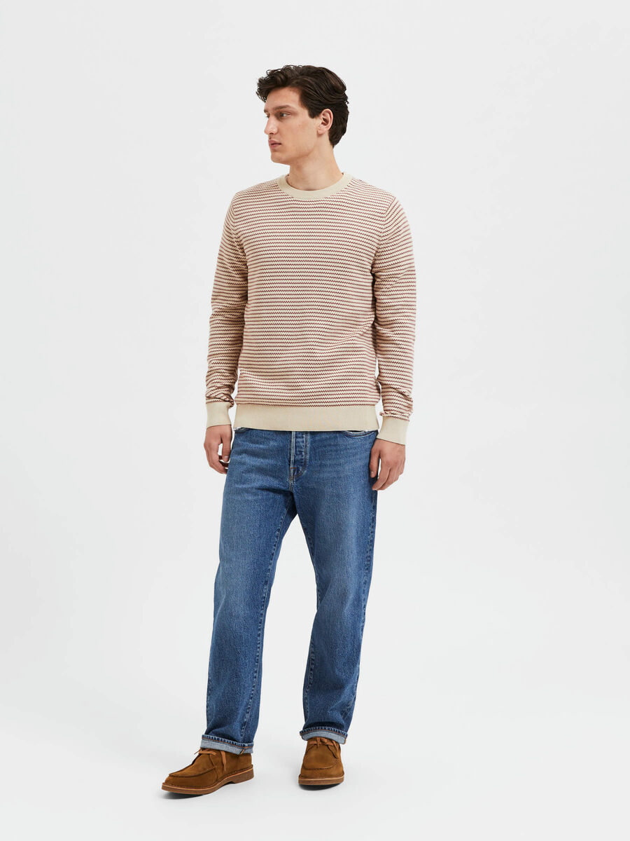 Selected STRIPED KNITTED PULLOVER, Oatmeal, highres - 16086647_Oatmeal_967592_005.jpg