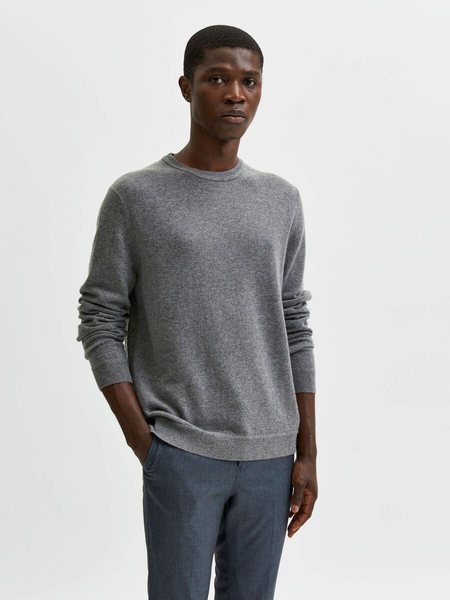 Selected CASHMERE BLEND KNITTED PULLOVER, Medium Grey Melange, highres - 16081104_MediumGreyMelange_003.jpg