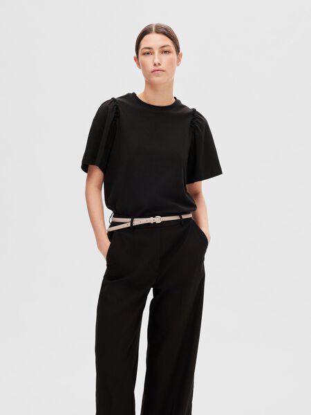 Selected RUFFLED COTTON T-SHIRT, Black, highres - 16093306_Black_003.jpg