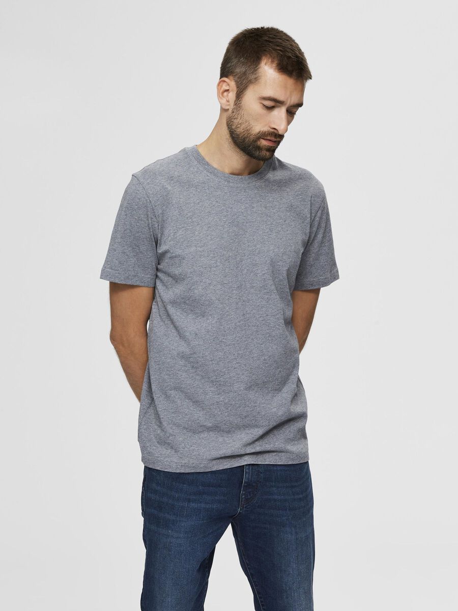 Selected COTTON T-SHIRT, Medium Grey Melange, highres - 16077365_MediumGreyMelange_003.jpg
