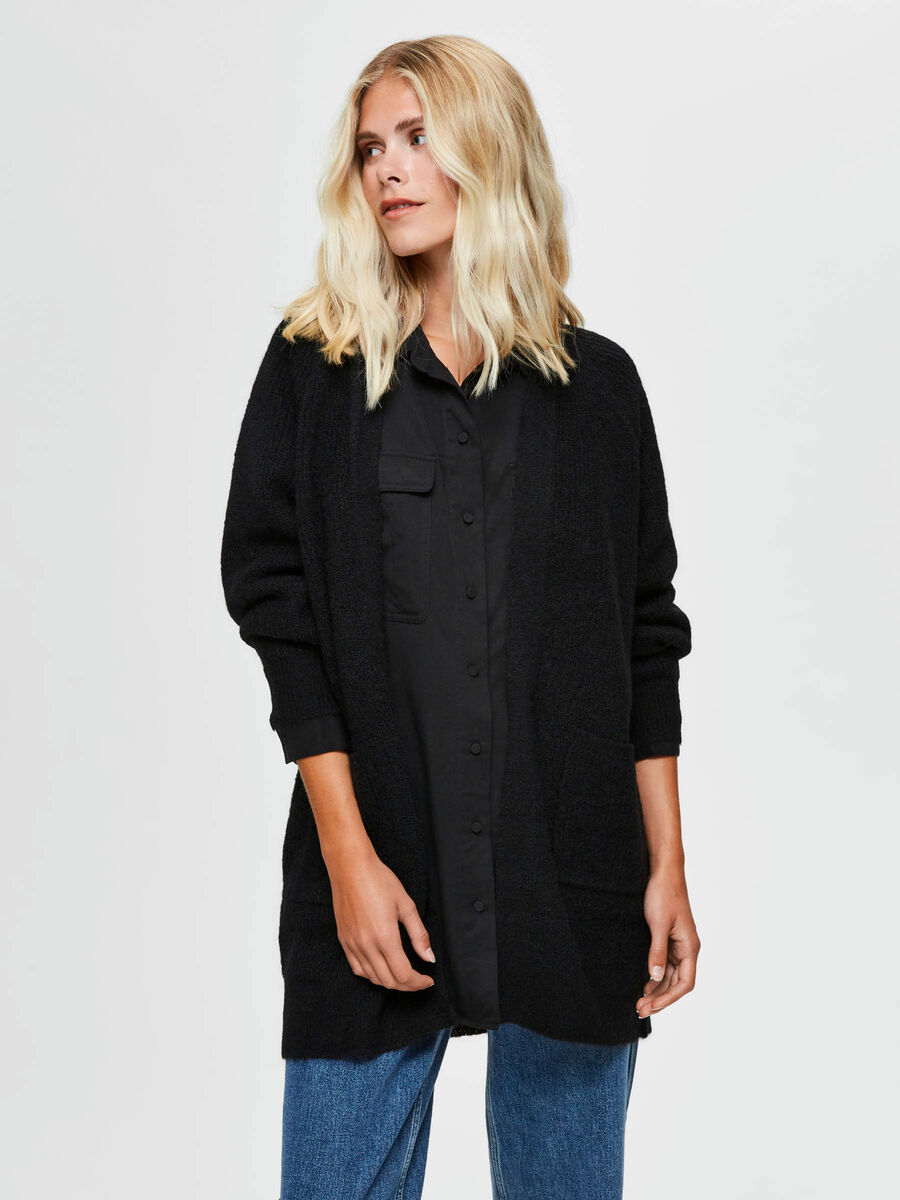 Selected PETITE - OPEN FRONT CARDIGAN, Black, highres - 16076758_Black_003.jpg