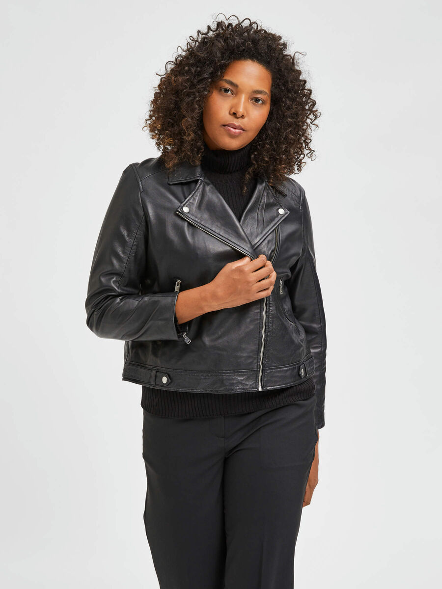 Selected CUIR DE MOTARD CURVE VESTE EN CUIR, Black, highres - 16077711_Black_003.jpg