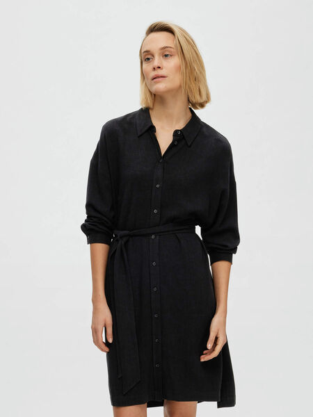 Selected LINEN-BLEND SHIRT DRESS, Black, highres - 16089666_Black_003.jpg