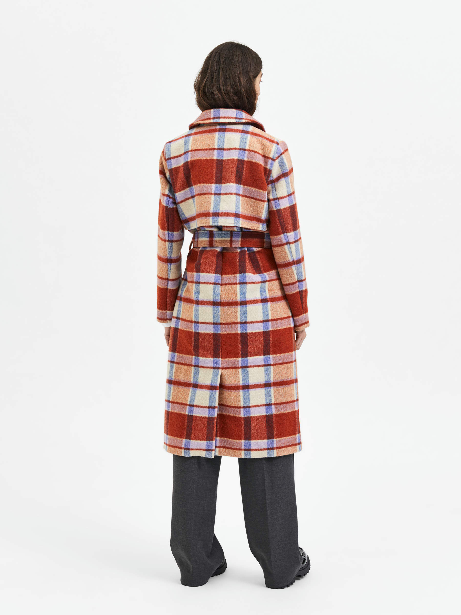 Selected femme check top wool wrap coat