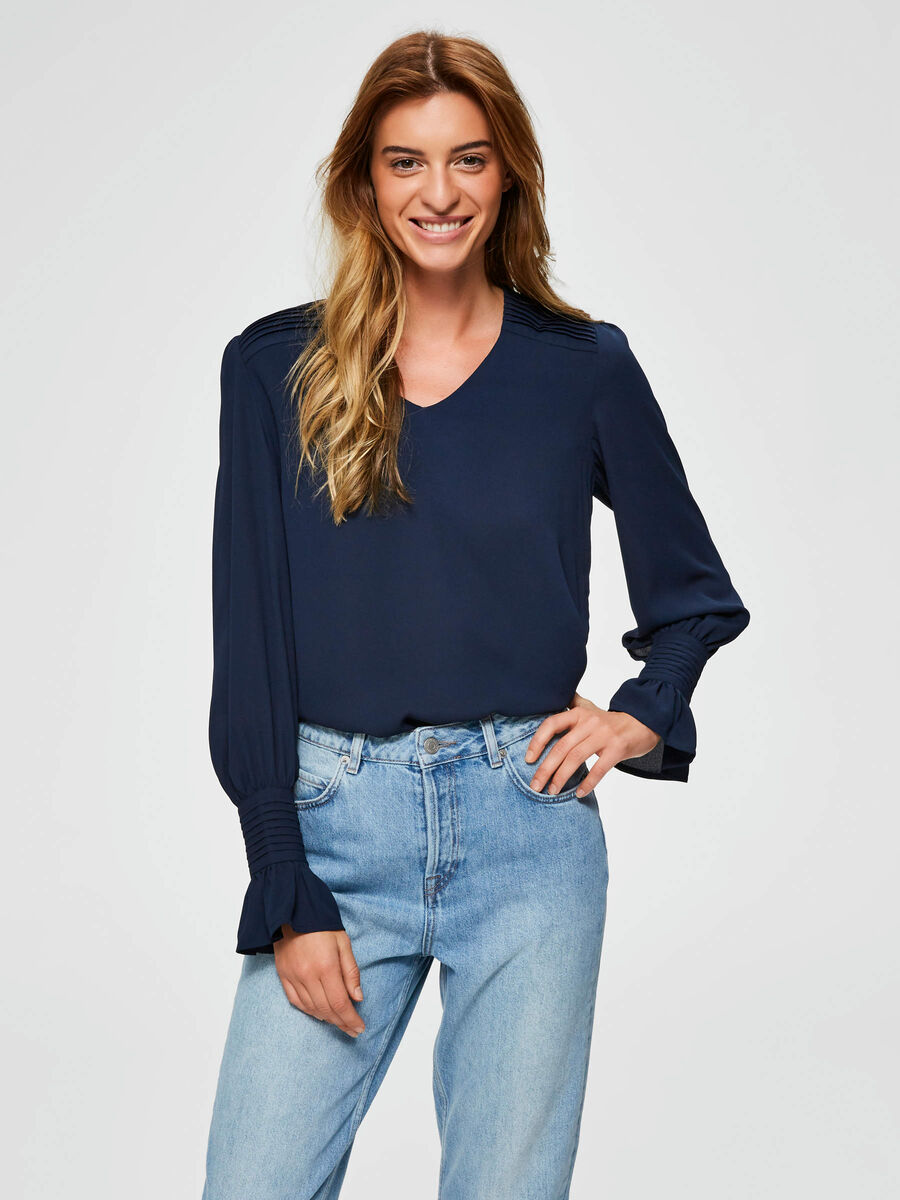 Selected V-NECK - BLOUSE, Dark Sapphire, highres - 16073749_DarkSapphire_003.jpg