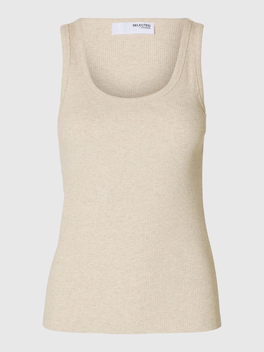 Selected RIBBED COTTON TANK TOP, Oatmeal, highres - 16096507_Oatmeal_1157696_001.jpg