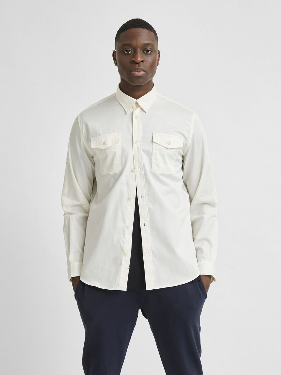 Selected WATER REPELLENT POPLIN SHIRT, Egret, highres - 16078327_Egret_003.jpg