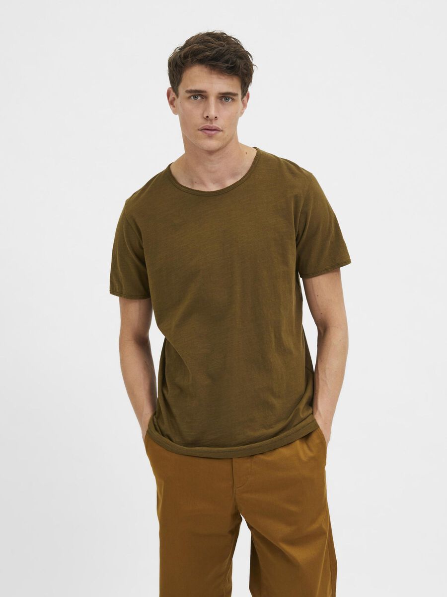 Selected RONDE HALS T-SHIRT, Dark Olive, highres - 16071775_DarkOlive_003.jpg