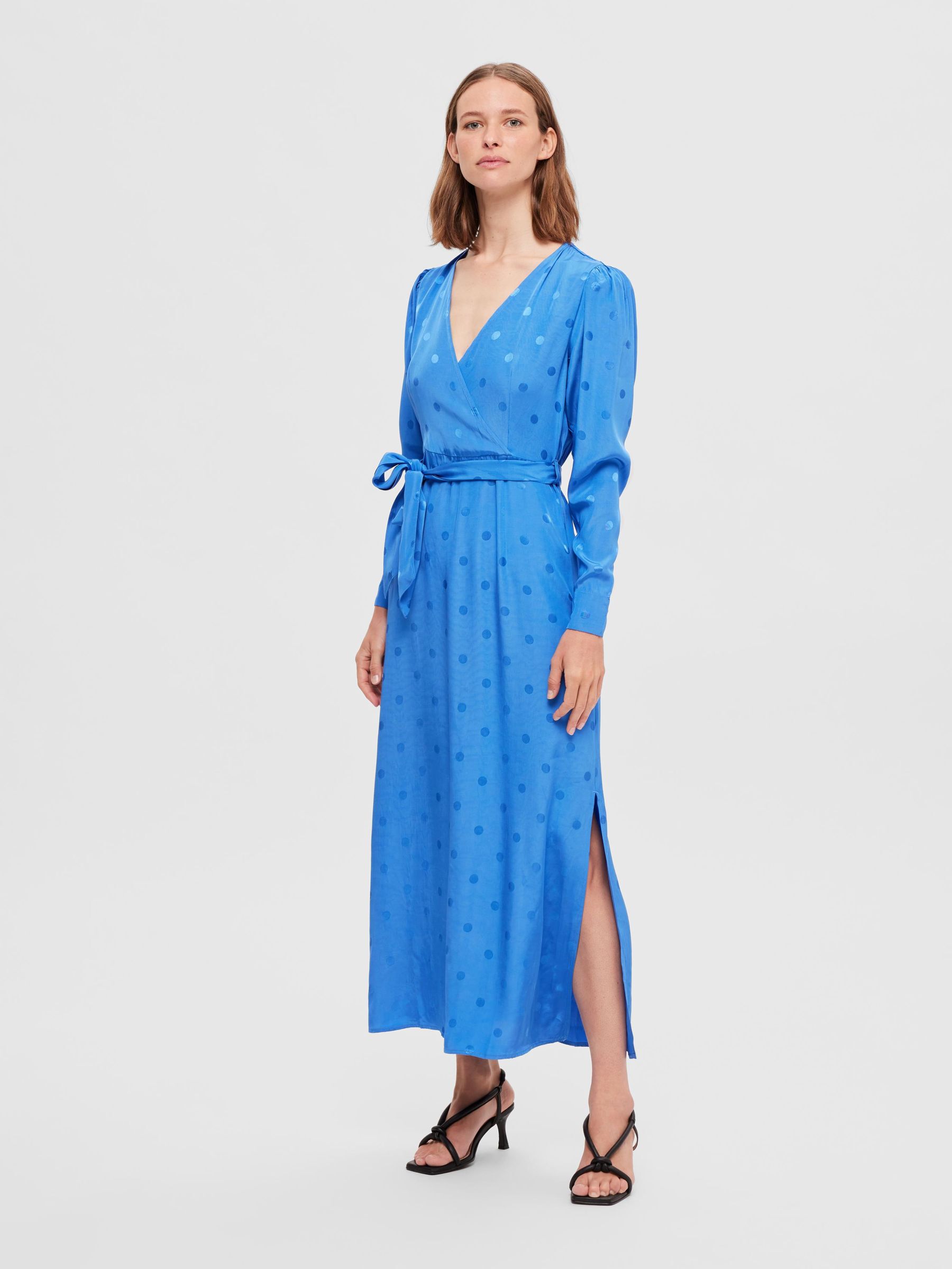 SATIN WRAP DRESS Blue SELECTED FEMME