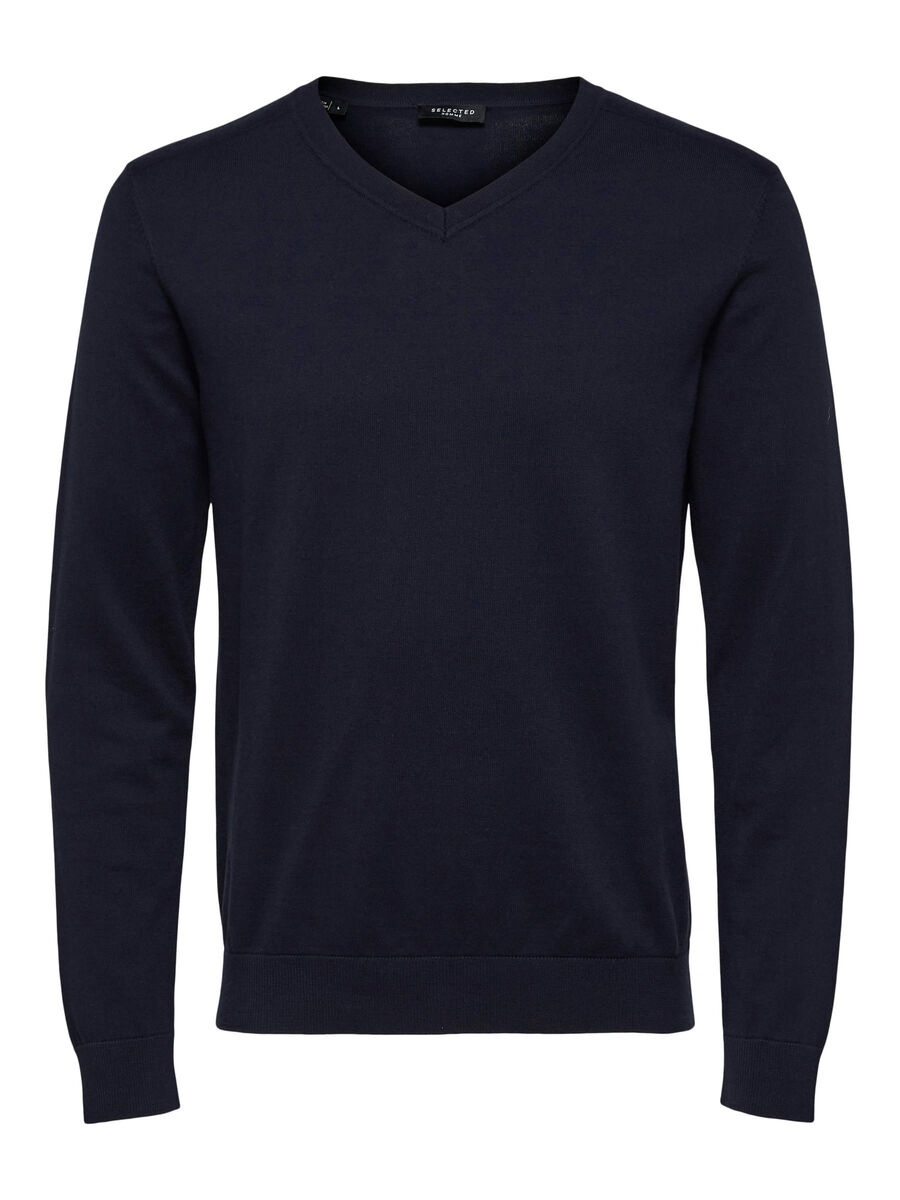 Selected PIMA COTTON V-NECK JUMPER, Navy Blazer, highres - 16074683_NavyBlazer_779177_001.jpg