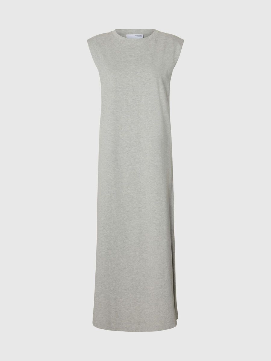 Selected KATOEN MOUWLOOS MAXI JURK, Light Grey Melange, highres - 16097881_LightGreyMelange_001.jpg