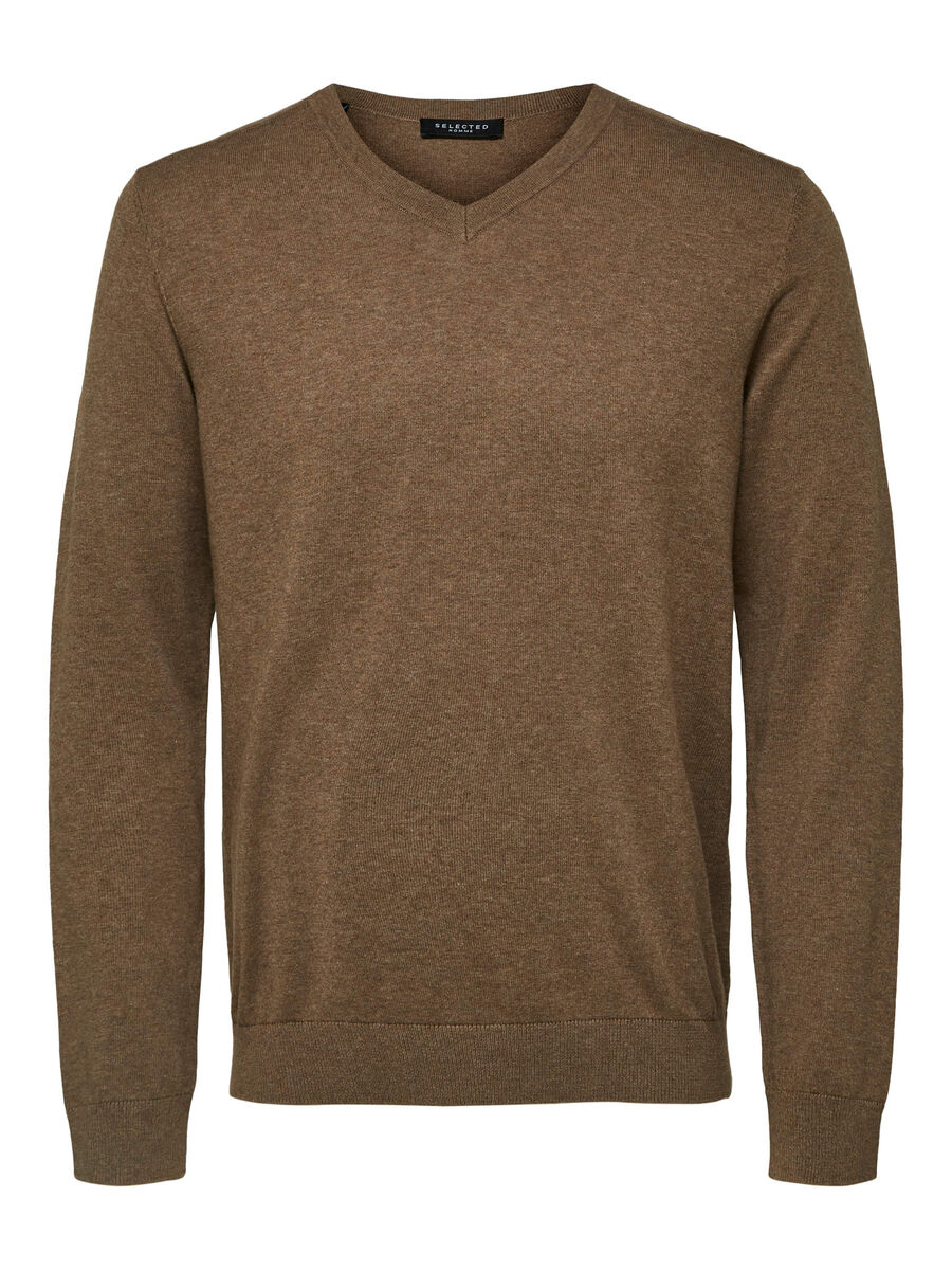 Selected PIMA COTTON V-NECK JUMPER, Teak, highres - 16074683_Teak_779177_001.jpg