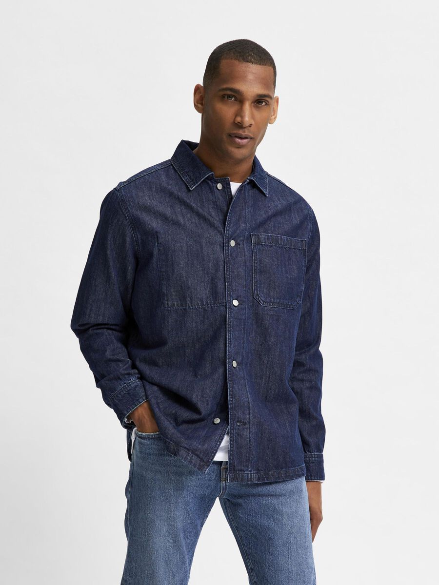 Selected DENIM-LOOK OVERSHIRT, Medium Blue Denim, highres - 16080715_MediumBlueDenim_003.jpg