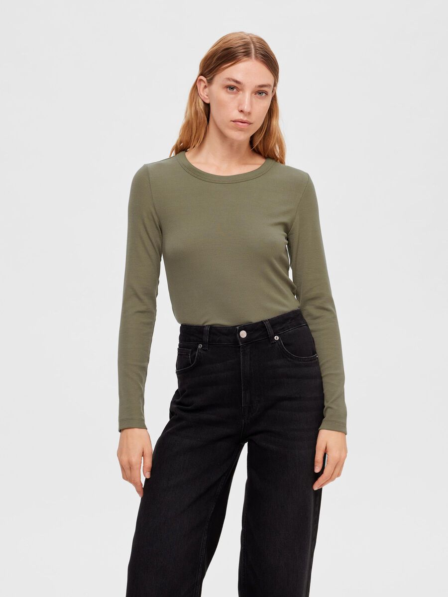 Selected LONG-SLEEVED T-SHIRT, Dusky Green, highres - 16090484_DuskyGreen_003.jpg