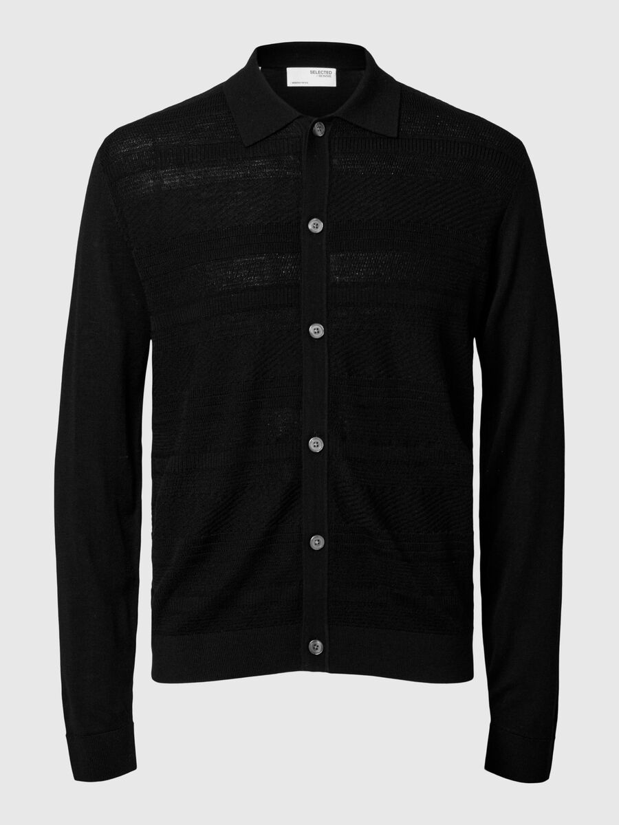 Selected 100% MERINO WOOL CARDIGAN, Black, highres - 16095639_Black_001.jpg