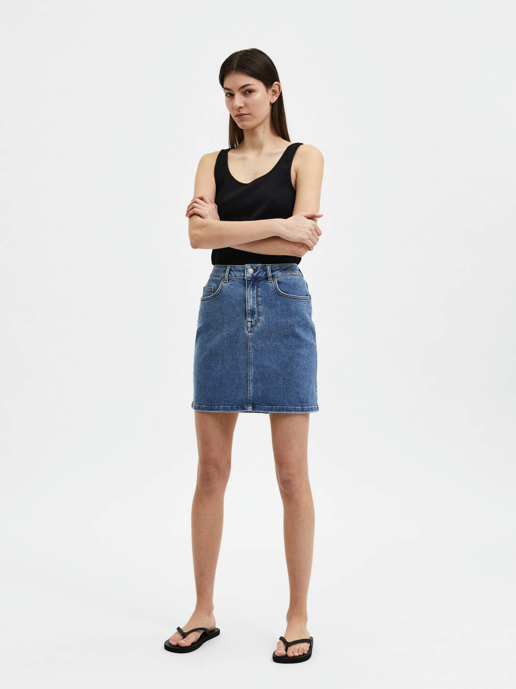 Blue denim sales pencil skirt