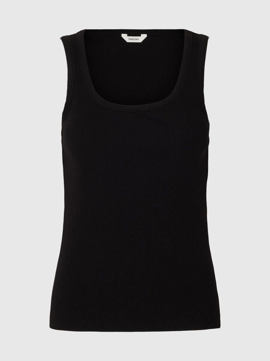 Selected RIBBED COTTON TANK TOP, Black, highres - 16096507_Black_001.jpg