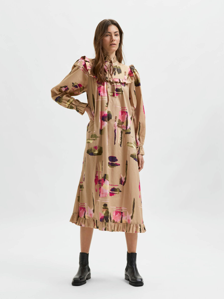 Selected PRINTED MIDI DRESS, Travertine, highres - 16082539_Travertine_903369_003.jpg