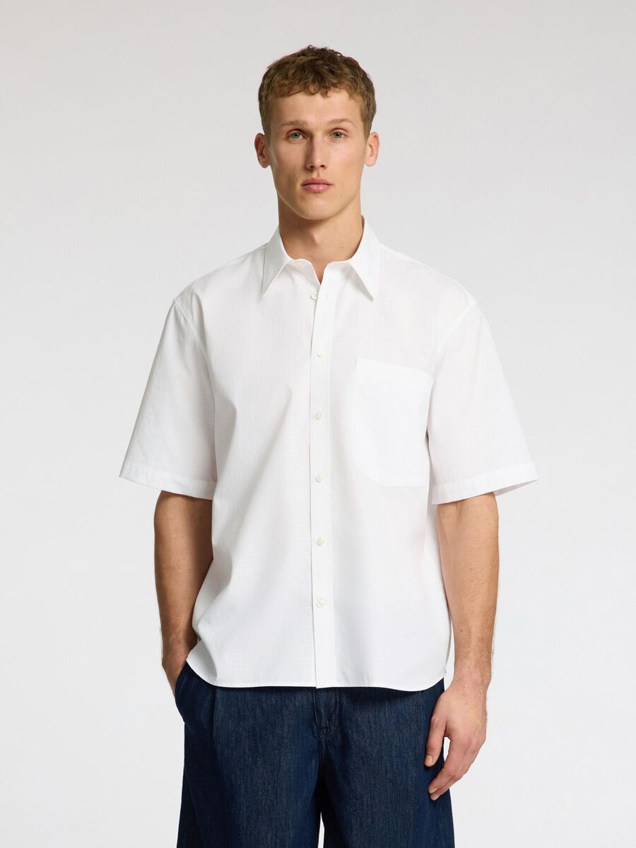 Selected 100% COTTON SHORT SLEEVED SHIRT, White, highres - 16099040_White_1214321_003.jpg