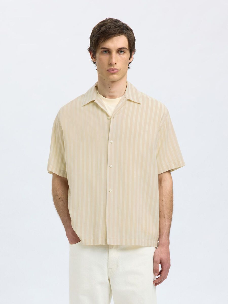 Selected PRINTED SHORT SLEEVED SHIRT, Oatmeal, highres - 16091381_Oatmeal_1184046_003.jpg