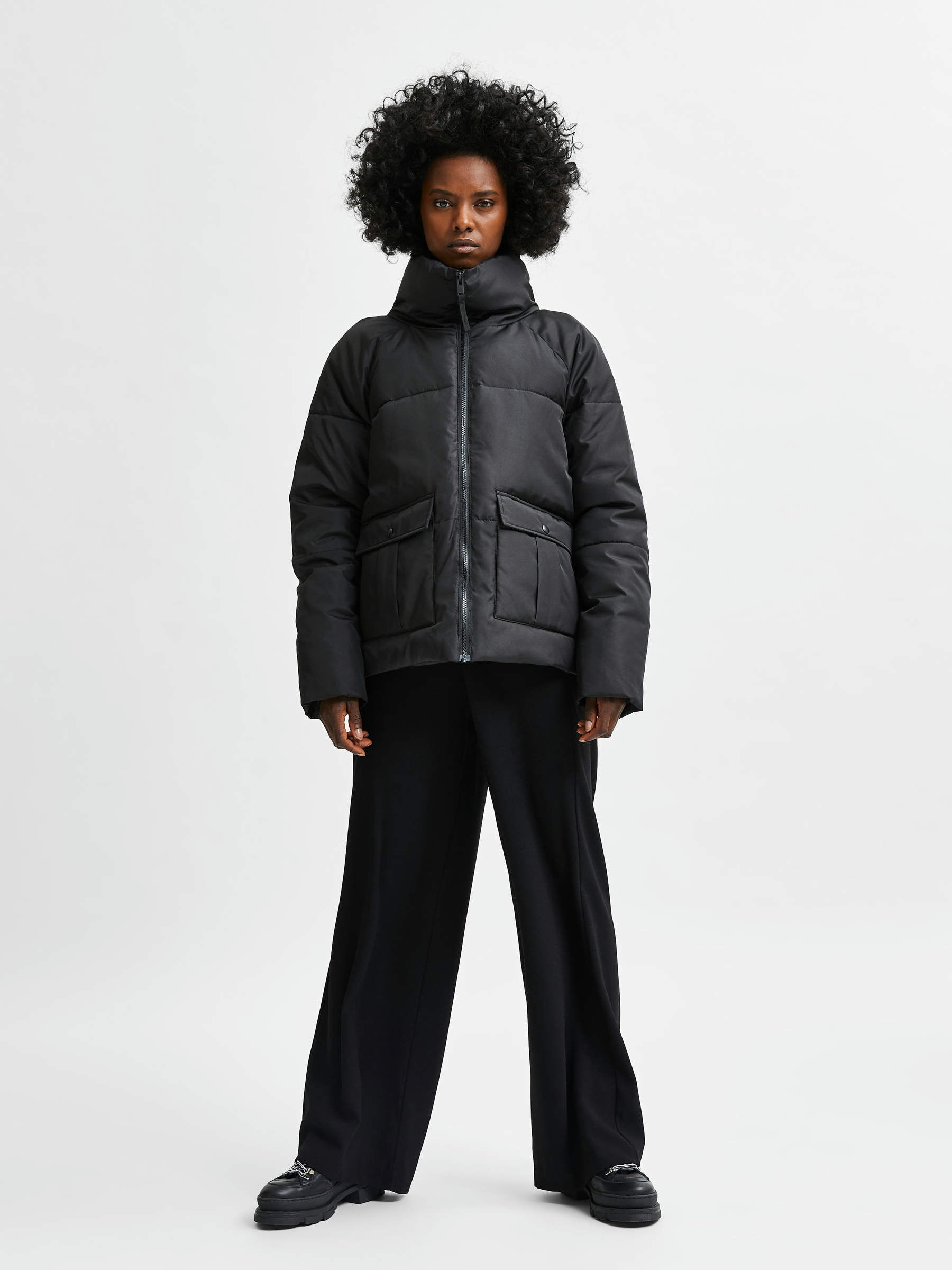 black high neck puffer jacket