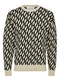 Selected JACQUARD PATTERN KNITTED PULLOVER, Oatmeal, highres - 16081043_Oatmeal_891085_001.jpg