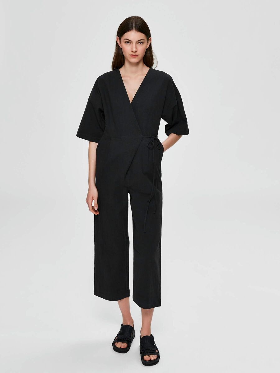 Selected LINEN BLEND - JUMPSUIT, Black, highres - 16073317_Black_003.jpg