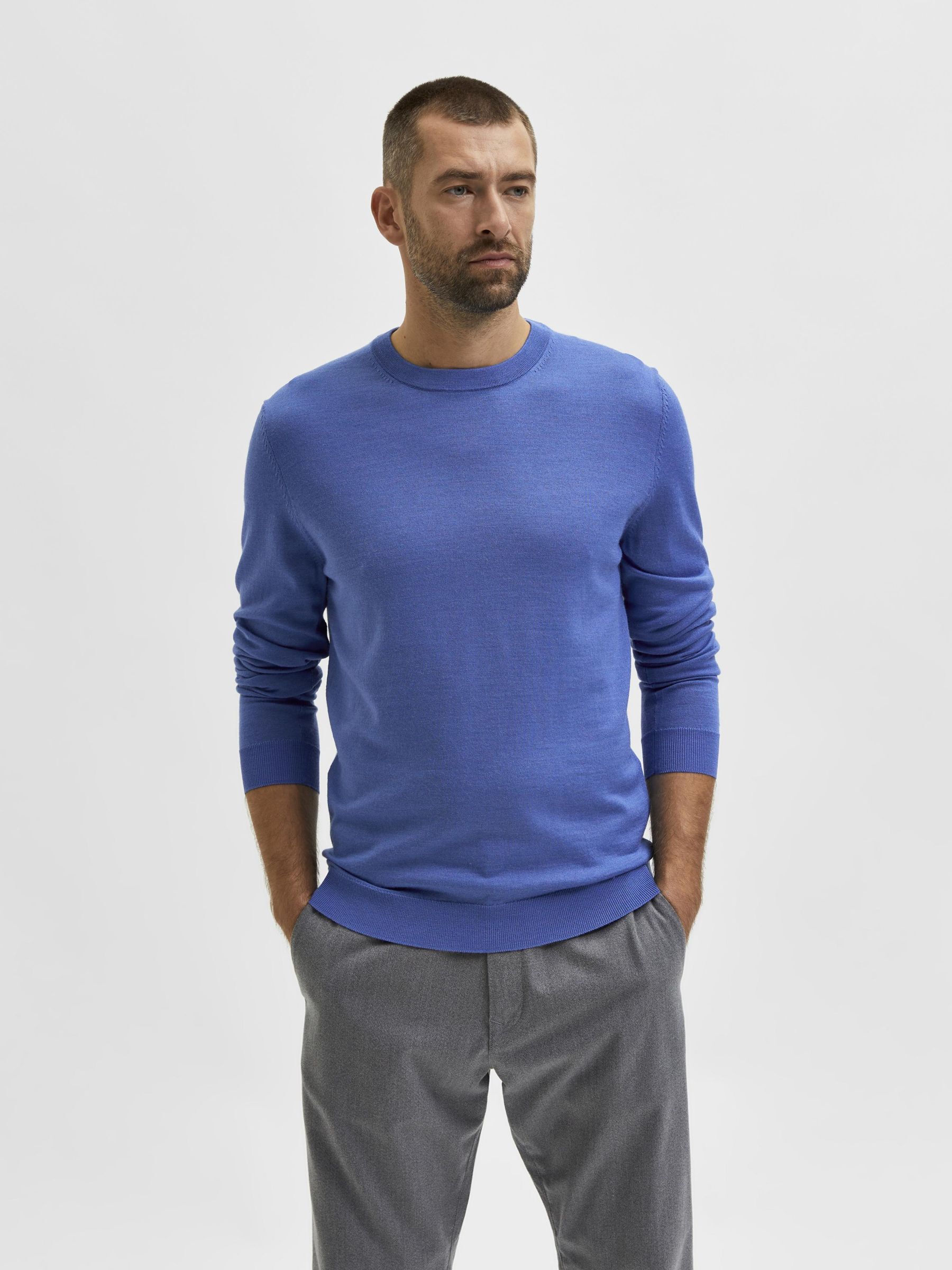 Mens navy merino wool jumper clearance