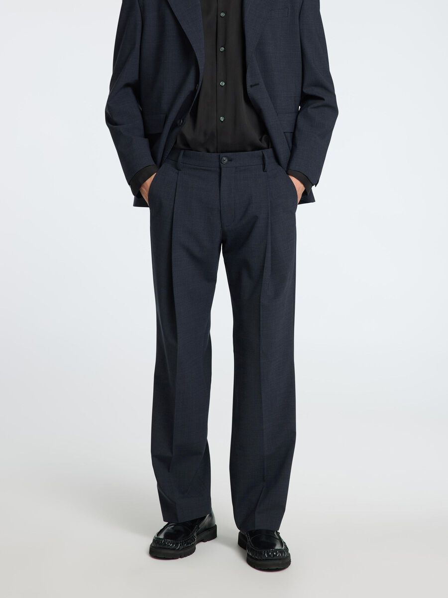 Selected WOOL BLEND PLEATED LOOSE-FIT TROUSERS, Dark Grey Melange, highres - 16097838_DarkGreyMelange_003.jpg