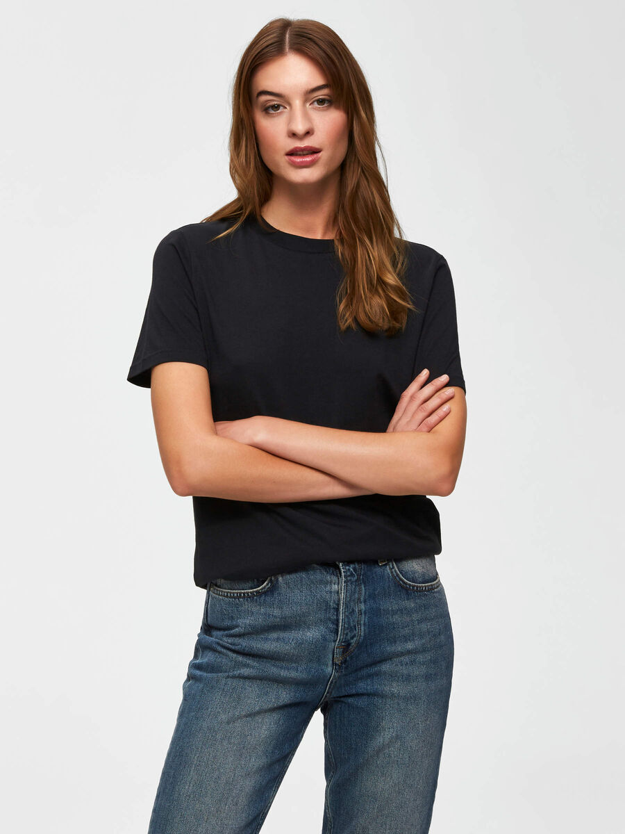 Selected COTON T-SHIRT, Black, highres - 16043884_Black_003.jpg