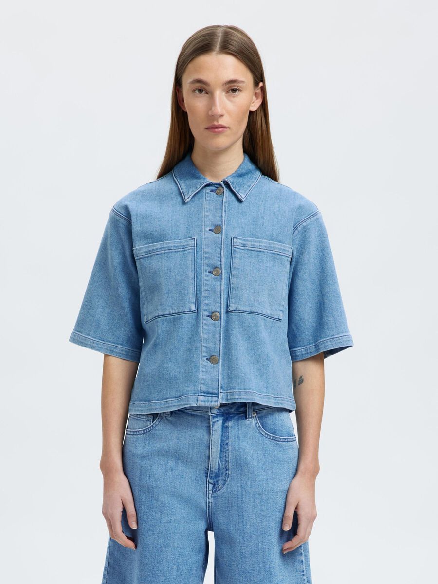 Selected KOSZULA Z KRÓTKIM RĘKAWEM, Light Blue Denim, highres - 16097728_LightBlueDenim_003.jpg