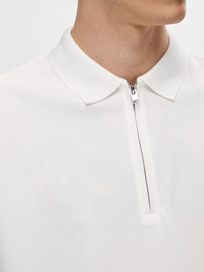 white zip up polo shirt