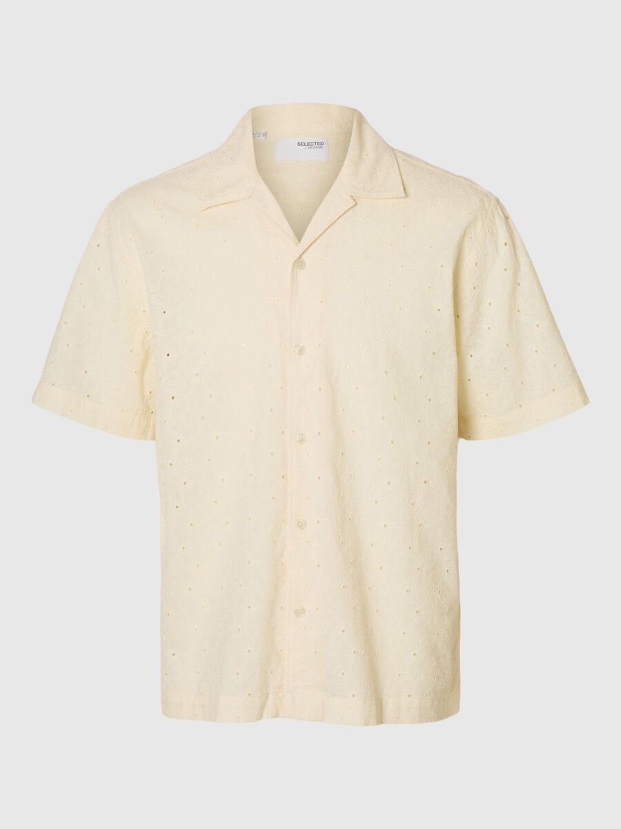 Selected BRODERIE ANGLAISE OVERHEMD MET KORTE MOUWEN, Egret, highres - 16092789_Egret_1105718_001.jpg