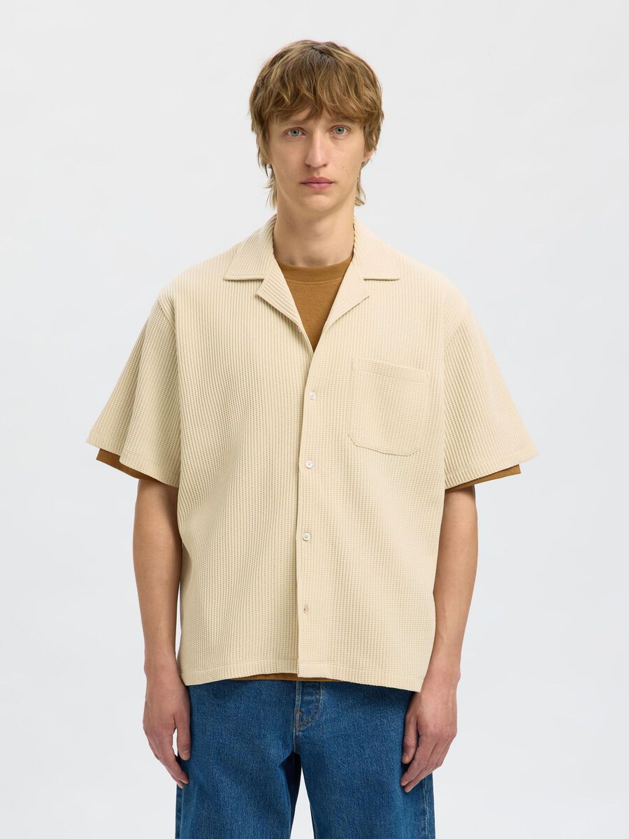 Selected WAFFLED SHORT SLEEVED SHIRT, Fog, highres - 16094904_Fog_003.jpg